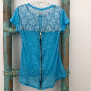 Splendid Burnout Top with Lace and Zipper